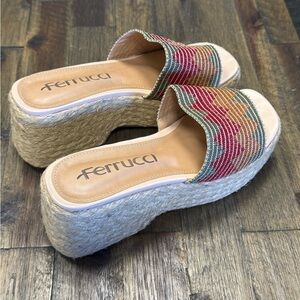 Multicolor Beaded Wedge Platform Slide Sandals